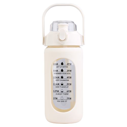34Oz Glass Water Bottle Sports Water Bottle Motivational Water Bottle Water Intake Tracker Bottle with Straw Time Marker Silicone Sleeve Handle for Gy